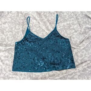 express sequined stretch knit cropped tank top size small